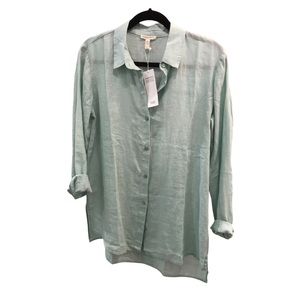 Eileen Fisher Light Green Handkerchief Linen Oversized Button Front Shirt. NWT.